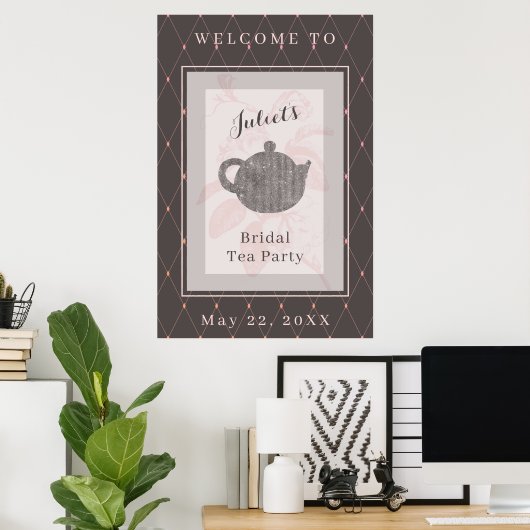 Wit-Roze en Diep Taupe Bruidstheetra Welkom Bord Poster (Thuiskantoor)