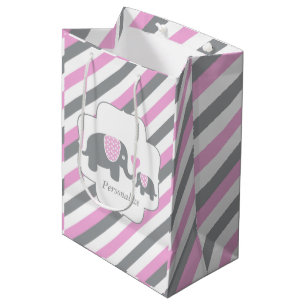 Wit, Roze en Grijze Baby shower Elephants Medium Cadeauzakje