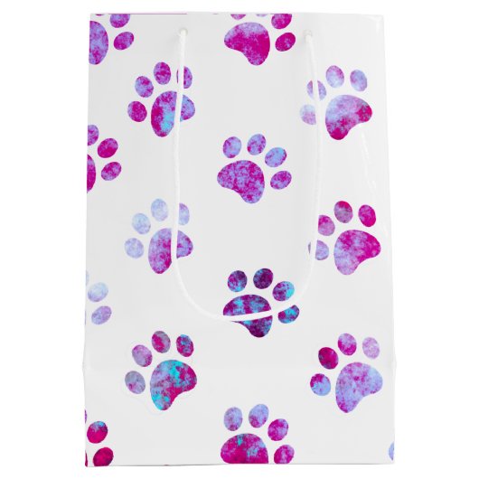 Wit roze gestructureerd poot print patroon medium cadeauzakje (Achterkant)