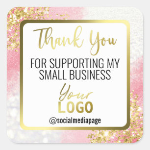 Wit Roze Goud Glitter Dank u Business Logo Vierkante Sticker