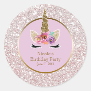 Wit Roze Goud Glitter Glam Eenhoorn Party Favor Ronde Sticker
