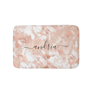 Wit & Roze Goud Marmer 6, Zwarte Script Naam Badmat