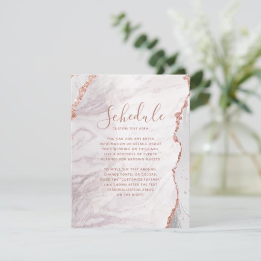 Wit & Roze Gouden Agaat Huwelijksprogramma kaart (Staand voorkant)