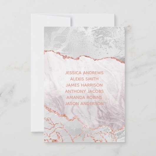 Wit & Roze Gouden Agate Vergulde Tafel Nummer Zitp Kaart (Achterkant)