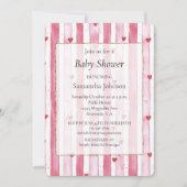 Wit Roze Hart Stripes Baby shower Kaart (Voorkant)
