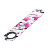 *~* Wit Roze Lavendel Poppy Roos Gouden Patroon Speed Flessenopener (Voorkant Gekanteld)