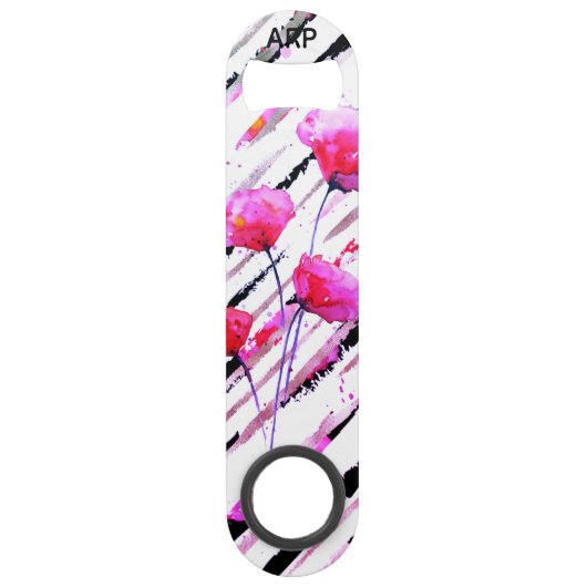*~* Wit Roze Lavendel Poppy Roos Gouden Patroon Speed Flessenopener (Voorkant)