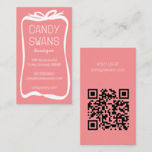 Wit Roze Lint Bows Sweet Custom QR Code Girly Visitekaartje