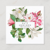 Wit & Roze Magnolia Flowers QR Code Vierkante Visitekaartje (Voorkant)