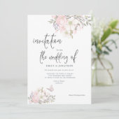 Wit Roze Magnolia's Vlinder Script Bruiloft Kaart (Staand voorkant)
