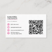 Wit Roze Moderne Minimalistische Professionele QR  Visitekaartje (Achterkant)