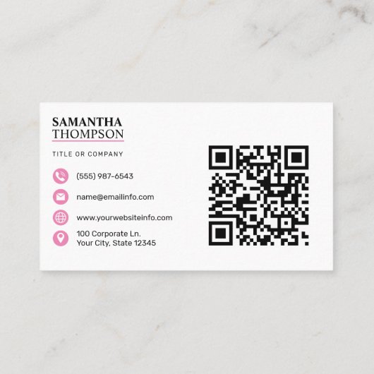 Wit Roze Moderne Minimalistische Professionele QR Visitekaartje (Achterkant)