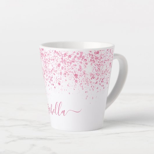 Wit roze naam script latte mok (Rechterhoek)