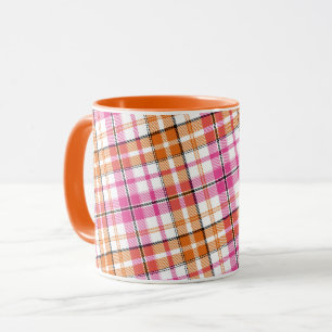 Wit Roze Oranje Schotse Ruit Ontwerp Mok