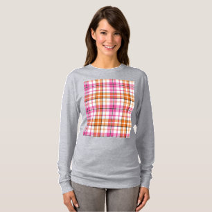 Wit Roze Oranje Schotse Ruit Ontwerp T-shirt