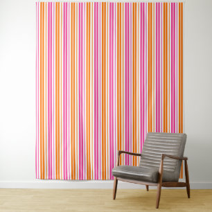 Wit Roze Oranje Verticaal Strepen Design Wandkleed