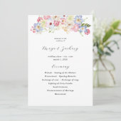 Wit Roze & Paarse Bloemen Trouwceremonie Programma (Staand voorkant)