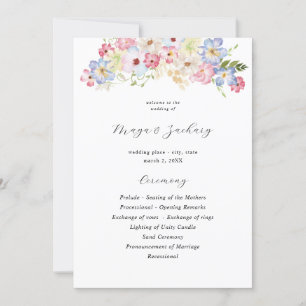 Wit Roze & Paarse Bloemen Trouwceremonie Programma