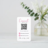 Wit Roze Professionele QR Code Verbind met ons Visitekaartje (Staand voorkant)