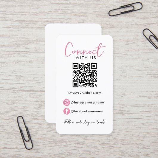 Wit Roze Professionele QR Code Verbind met ons Visitekaartje (Voorkant / Achterkant in situ)