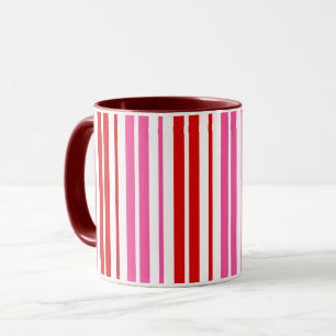 Wit Roze Rood Verticaal Strepen Design Mok