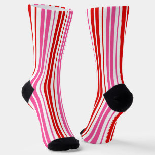 Wit Roze Rood Verticaal Strepen Design Sokken