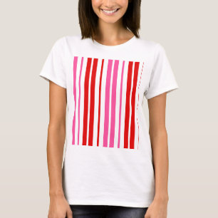 Wit Roze Rood Verticaal Strepen Design T-shirt