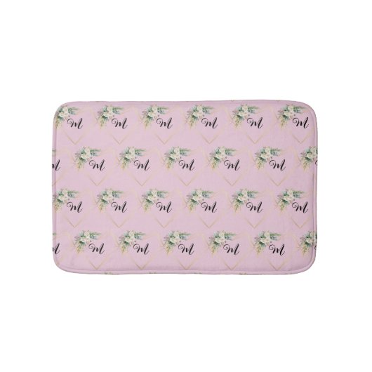 wit roze rozen gouden hart monogram badmat (Voorkant)