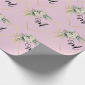  wit roze rozen gouden hart monogram cadeaupapier (Hoek)