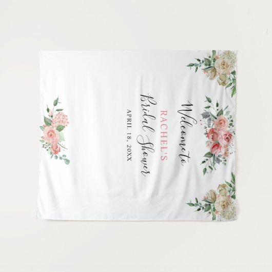 Wit Roze Rozen Waterverf Welkom Bruidsfeest Wandkleed (Voorkant (horizontaal))