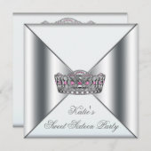 Wit Roze Tiara Wit Zoet 16 Party Kaart (Voorkant / Achterkant)