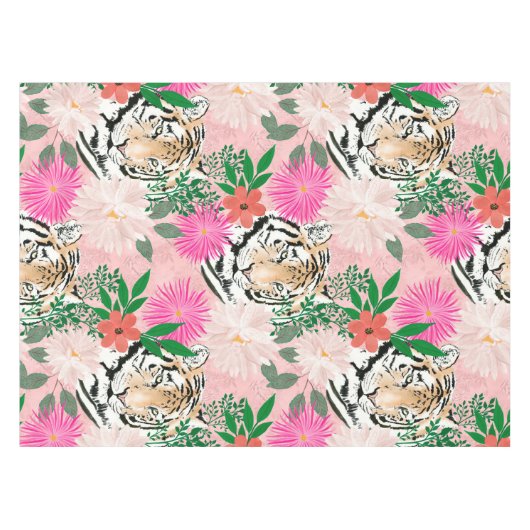  wit roze tijger - Floral schilderen Tafelkleed (Voorkant (Horizontaal))