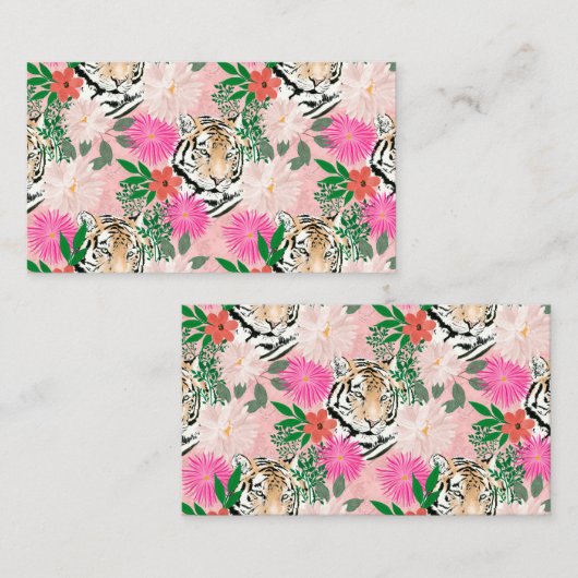 wit roze tijger - Floral schilderen Visitekaartje (Voorkant / Achterkant)