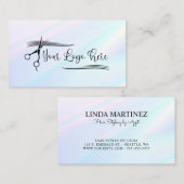 Wit Roze Turquoise Holografische Gradiënt Logo Visitekaartje (Voorkant / Achterkant)