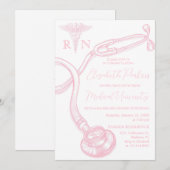 Wit Roze Verpleegkunde School Afstudeerfeest Kaart (Voorkant / Achterkant)