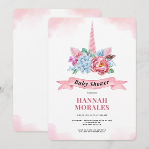 Wit Roze Waterverf Baby shower Invitation Kaart