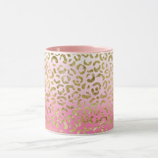 Wit Roze Waterverf Gouden Glam Luipaard Print Mok (Midden)