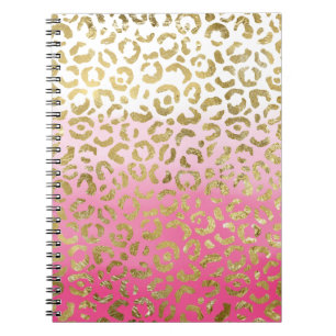 Wit Roze Waterverf Gouden Glam Luipaard Print Notitieboek