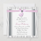 Wit Roze Zebra Hart Roze Kruis Eerste Communie Kaart (Achterkant)