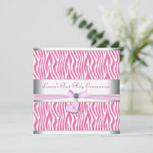 Wit Roze Zebra Hart Roze Kruis Eerste Communie Kaart (Staand voorkant)