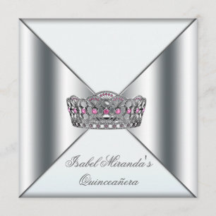 Wit Roze Zilver Tiara Quinceanera 15e Partij Kaart