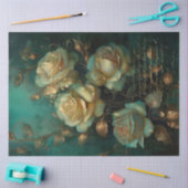  wit rozen gouden script smaragdgroen tissuepapier (Craft)