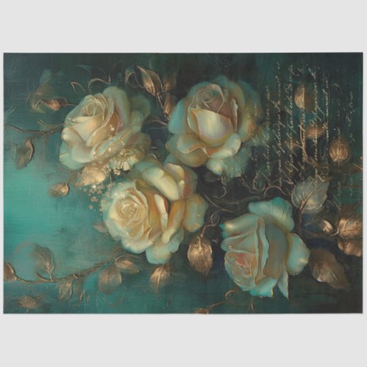  wit rozen gouden script smaragdgroen tissuepapier (Voorkant)