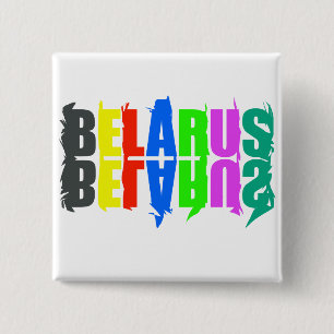 Wit-Rusland Kleurrijke Blijde Letters Vierkante Button 5,1 Cm