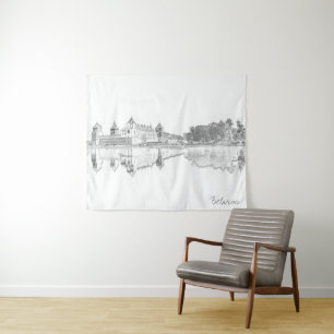 Wit-Rusland Mir Castle Cityscape Sketch Tapestry Wandkleed