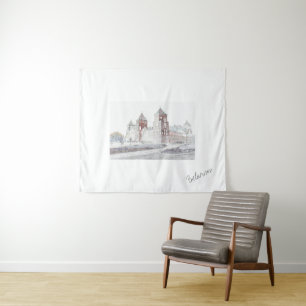 Wit-Rusland Mir Castle Cityscape Sketch Tapestry Wandkleed