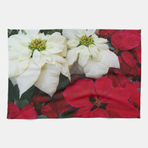 Wit-Russische en Rode Poinsettias II Kerstfeestdag Theedoek