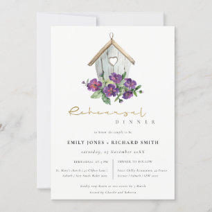 WIT RUSTIC FLORAL BIRDHOUSE REHEARSAL DINNER KAART