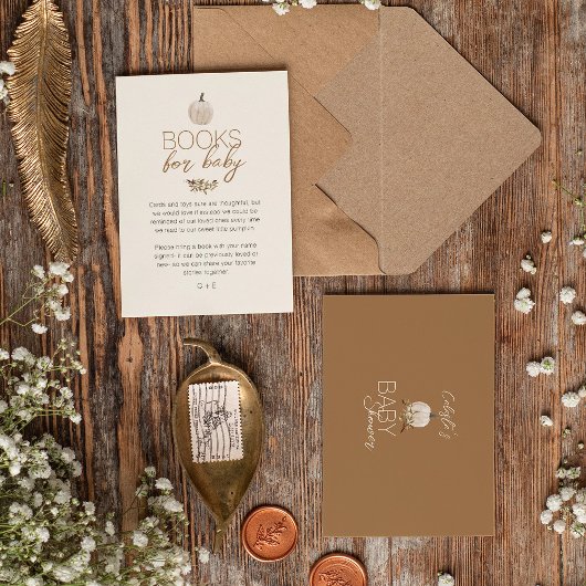 Wit Rustiek Boho Pompoen Baby shower Boekaanvraag Informatiekaartje