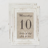 Wit Rustiek Lijst & Burlap Print Tafelnummer voor (Voorkant / Achterkant)